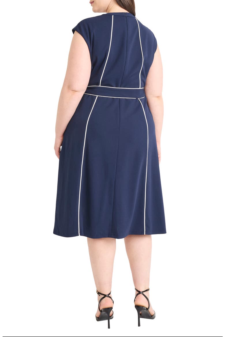Contrast Piping Belted Midi Dress, Alternate, color, NAVY BLAZER