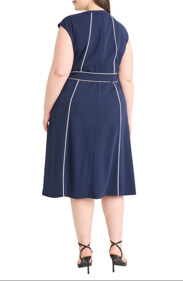 Maggy London Contrast Piping Belted Midi Dress, Alternate, color, Navy Blazer