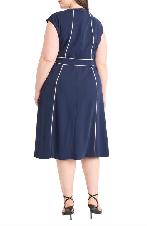 Maggy London Contrast Piping Belted Midi Dress