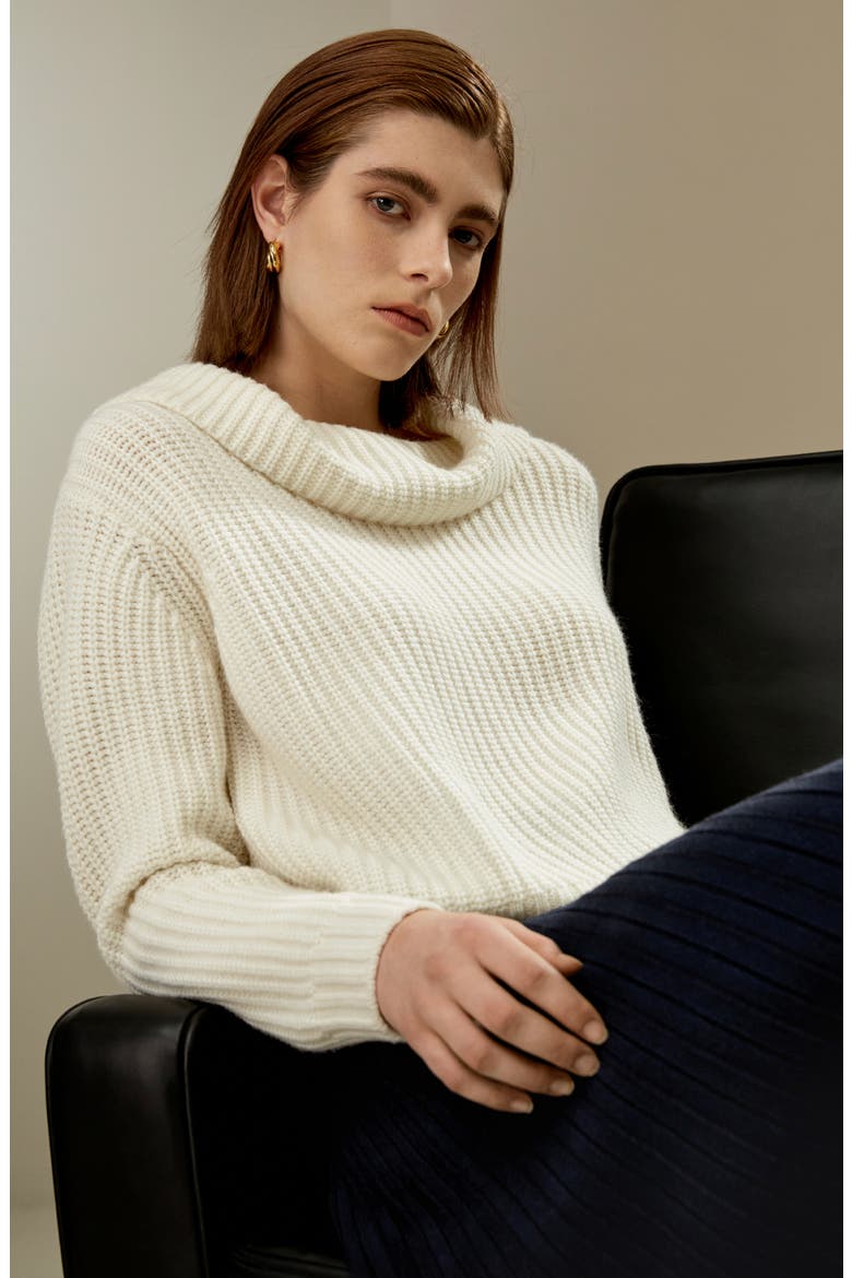 Wide Cowl Neck Sweater for Women, Alternate, color, White