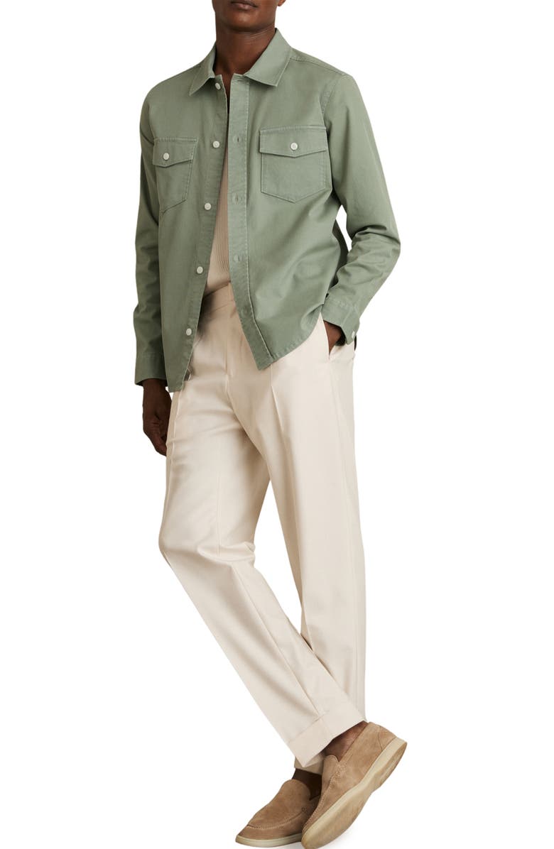Reiss Malaki Stretch Twill Overshirt, Alternate, color, Sage Green