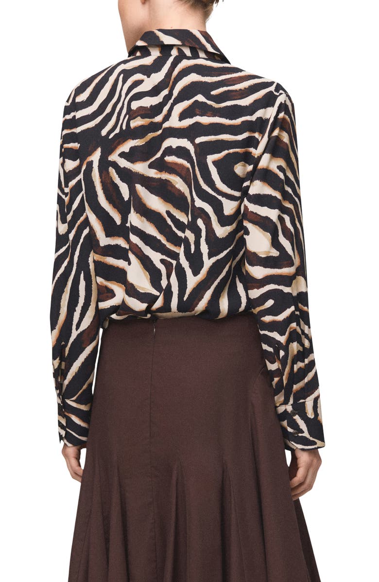 MANGO Dot Print Button-Up Shirt, Alternate, color, Black