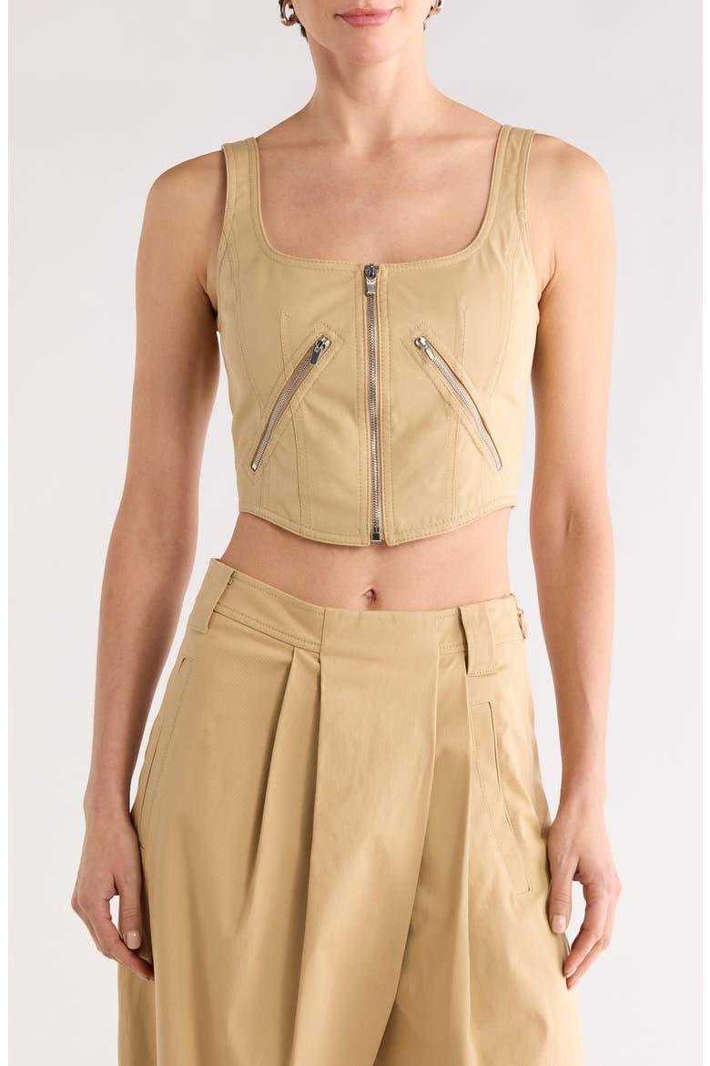 Dea Zip Crop Corset Top, Main, color, DESERT BEIGE