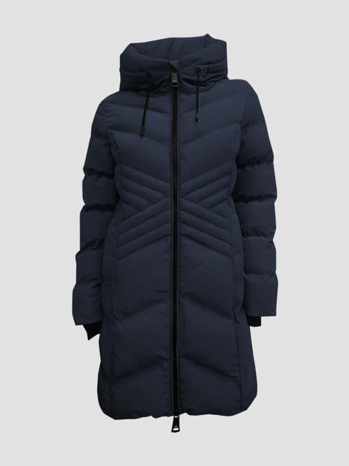 Point Zero Star-stitch Chic Long Puffer Jacket In Navy