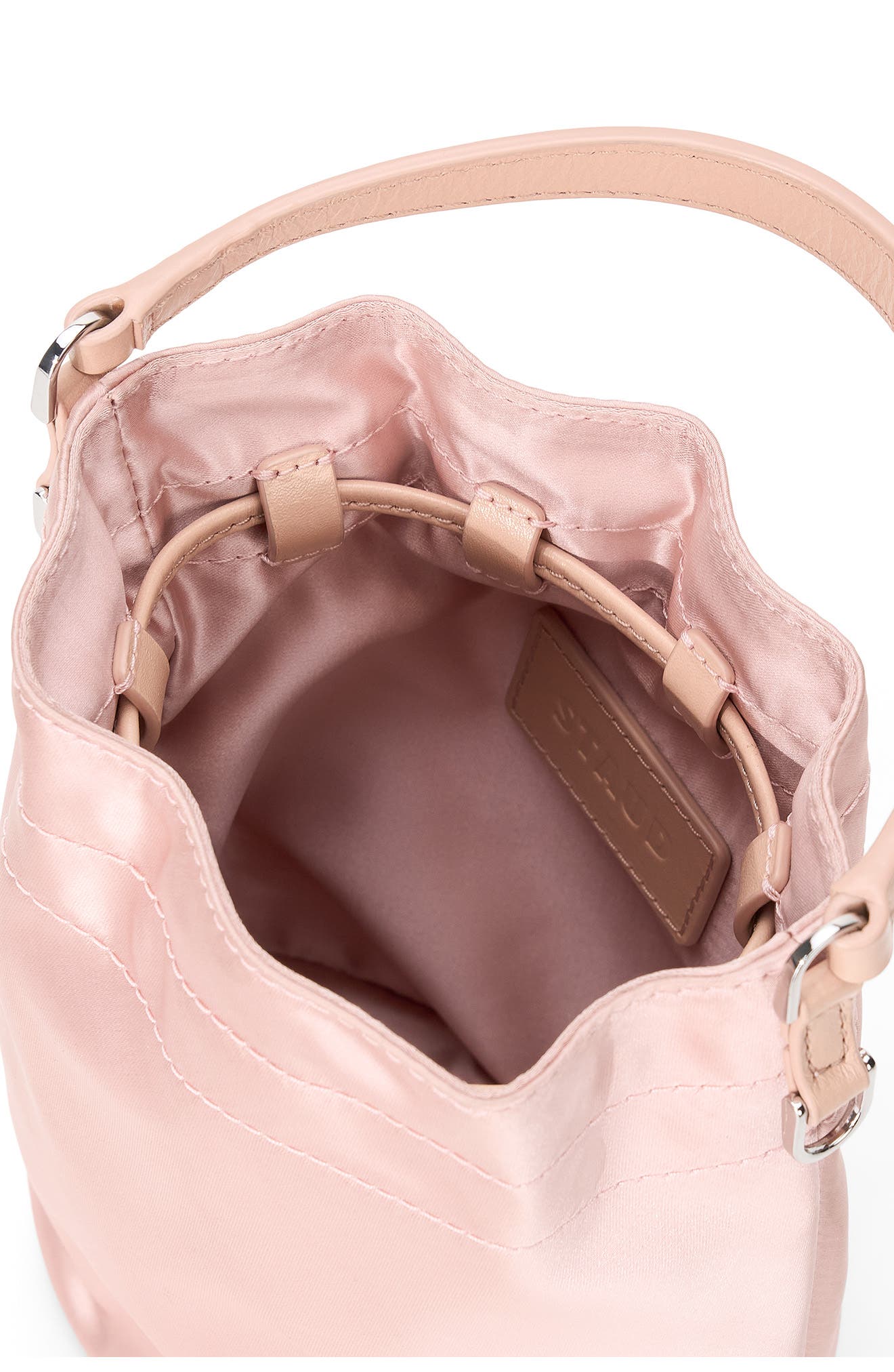 Lila Satin Mini Bucket Bag, Alternate, color, BLUSH