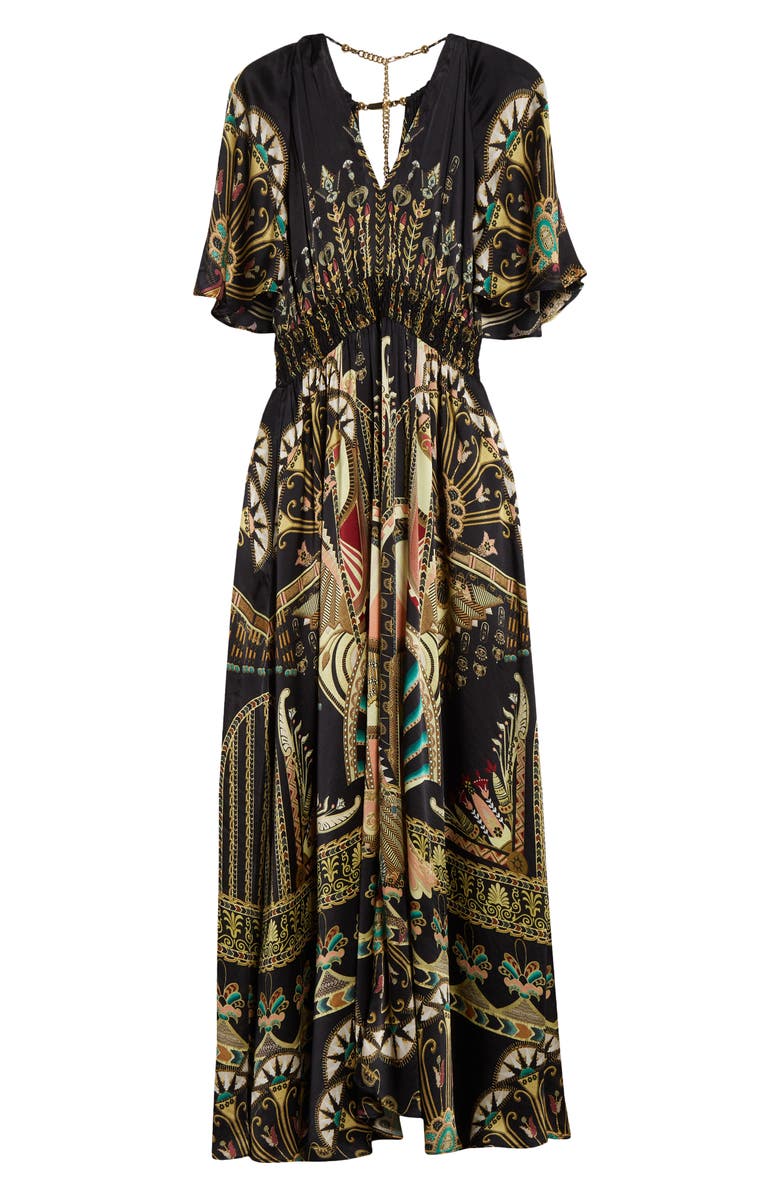 Camilla They Called Her Nefertari Chain Detail Flutter Sleeve Silk Dress, Alternate, color, 