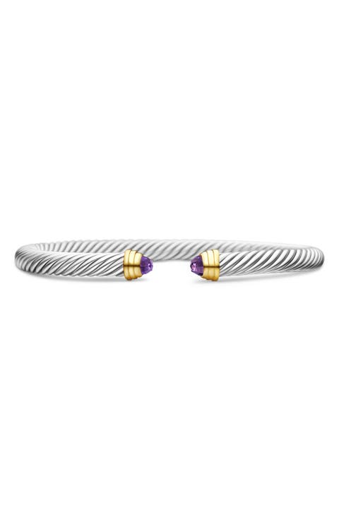 Classic Cable Bracelet in Sterling Silver with 14K Yellow Gold & Semiprecious Stone, 5mm