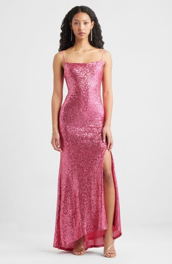 Bp. Tie Back Sequin Gown In Pink