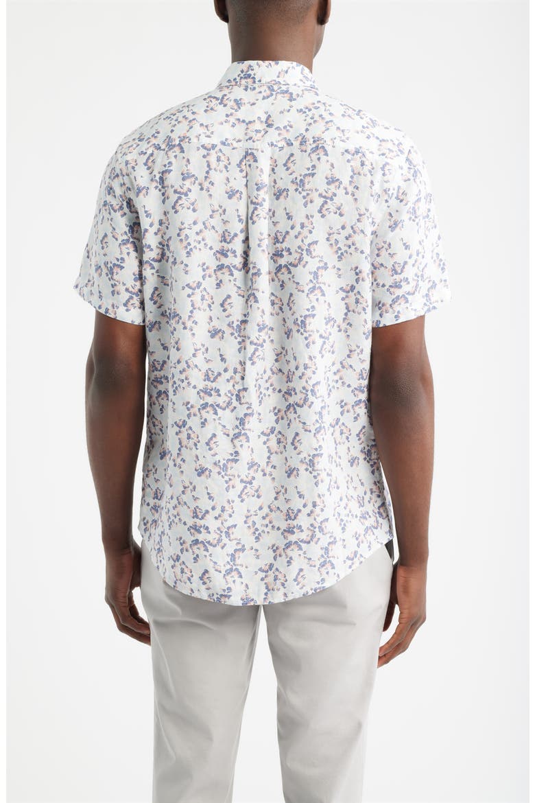 Fan Floral Printed Short Sleeve Linen Button-Up Shirt, Alternate, color, BLUE BIJOU FAN FLORAL
