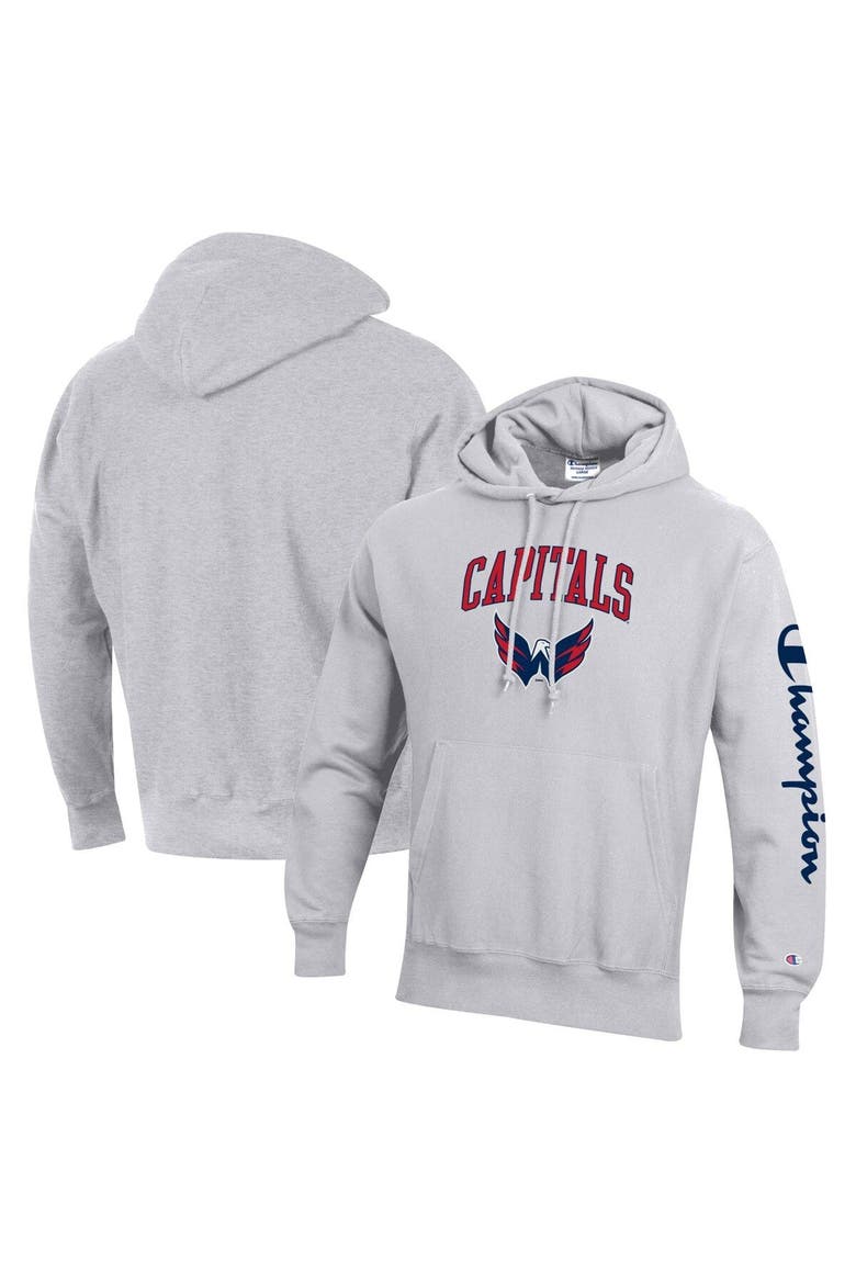 Men's Champion Heather Gray Washington Capitals Reverse Weave Pullover Hoodie, Main, color, Heather Gray