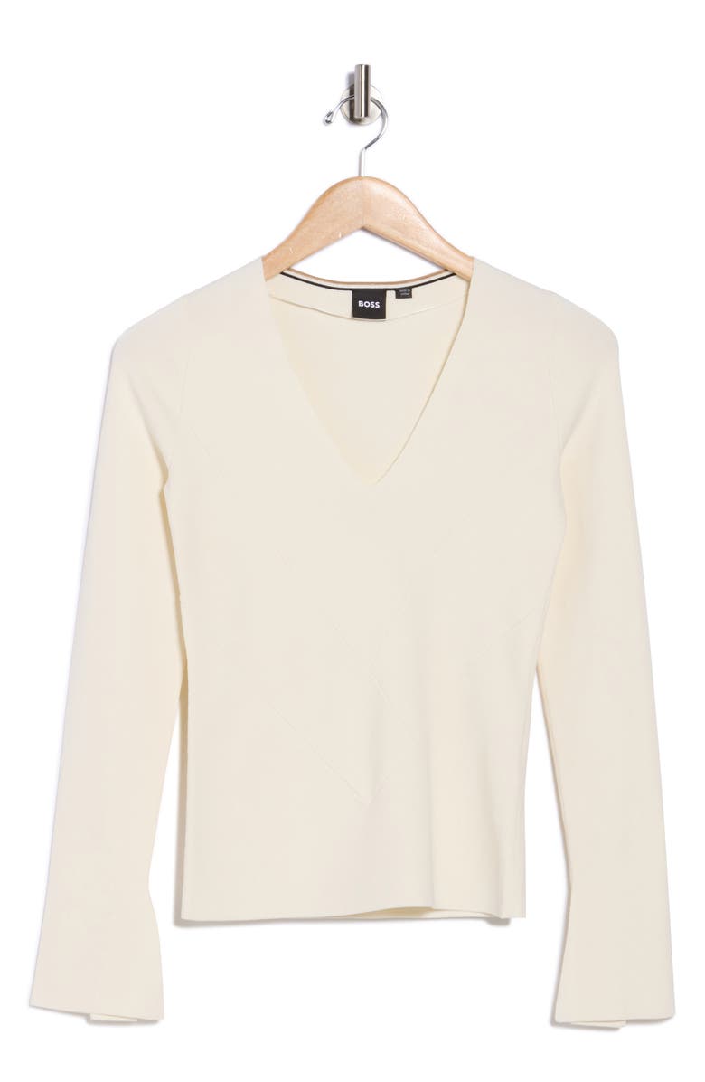 BOSS Fritzie Flare Cuff V-Neck Sweater, Alternate, color, Open Wht