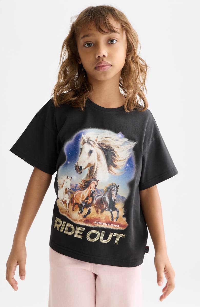 Scotch & Soda Kids' Horse Organic Cotton Graphic T-Shirt, Alternate, color, Meteorite