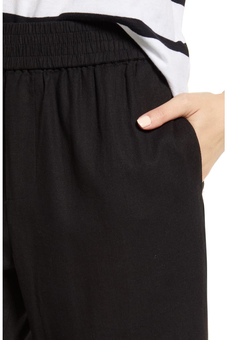 Linen Blend Pull-On Pants, Alternate, color, BLACK