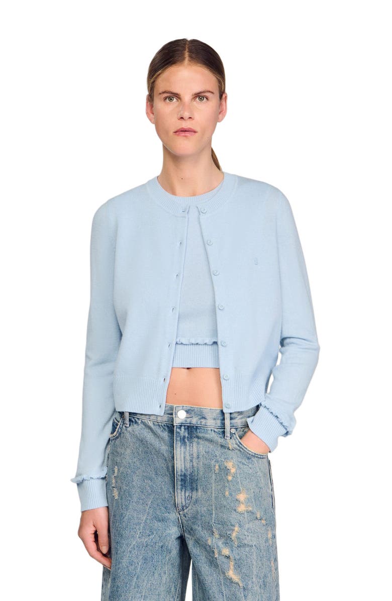 SANDRO Ruffled cardigan, Alternate, color, Sky Blue