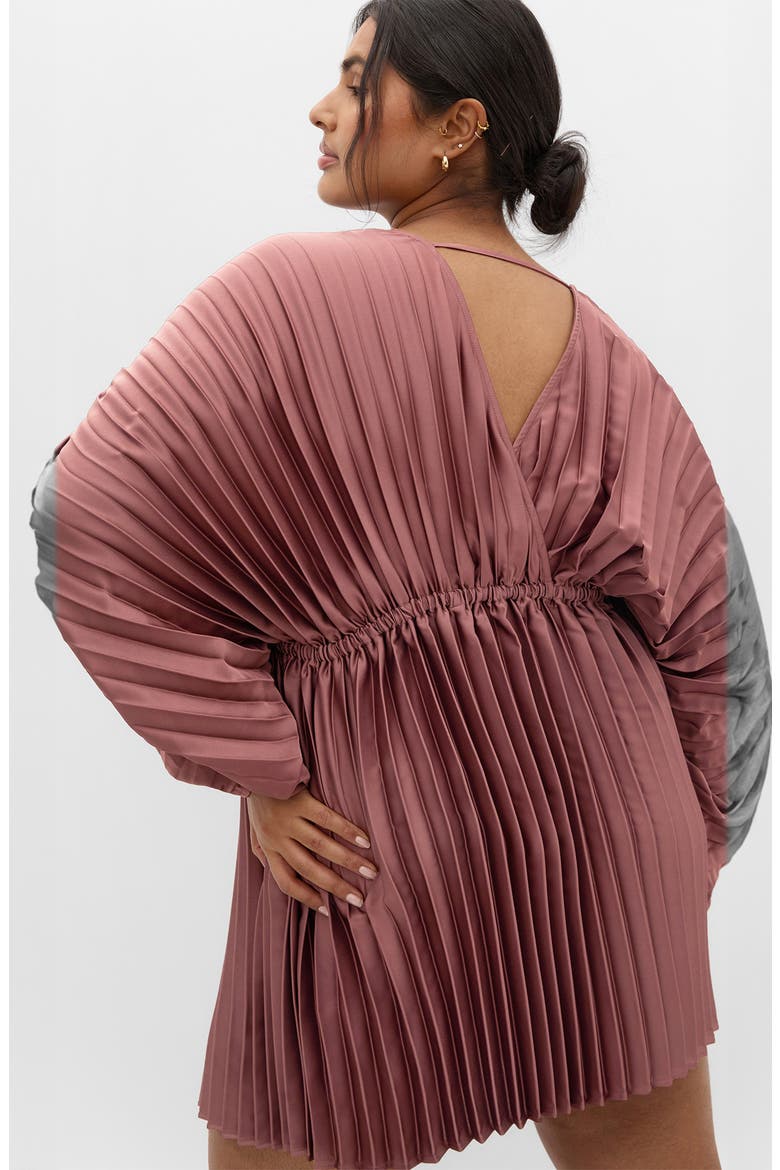 Chloe Pleated Long Sleeve Satin Minidress, Alternate, color, PINK BLUSH
