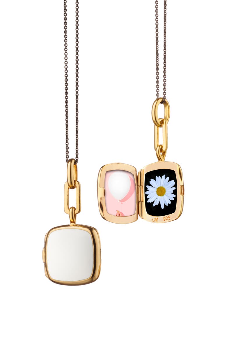Enamel & 18K Gold Vermeil Locket Necklace, Alternate, color, GOLD/ WHITE