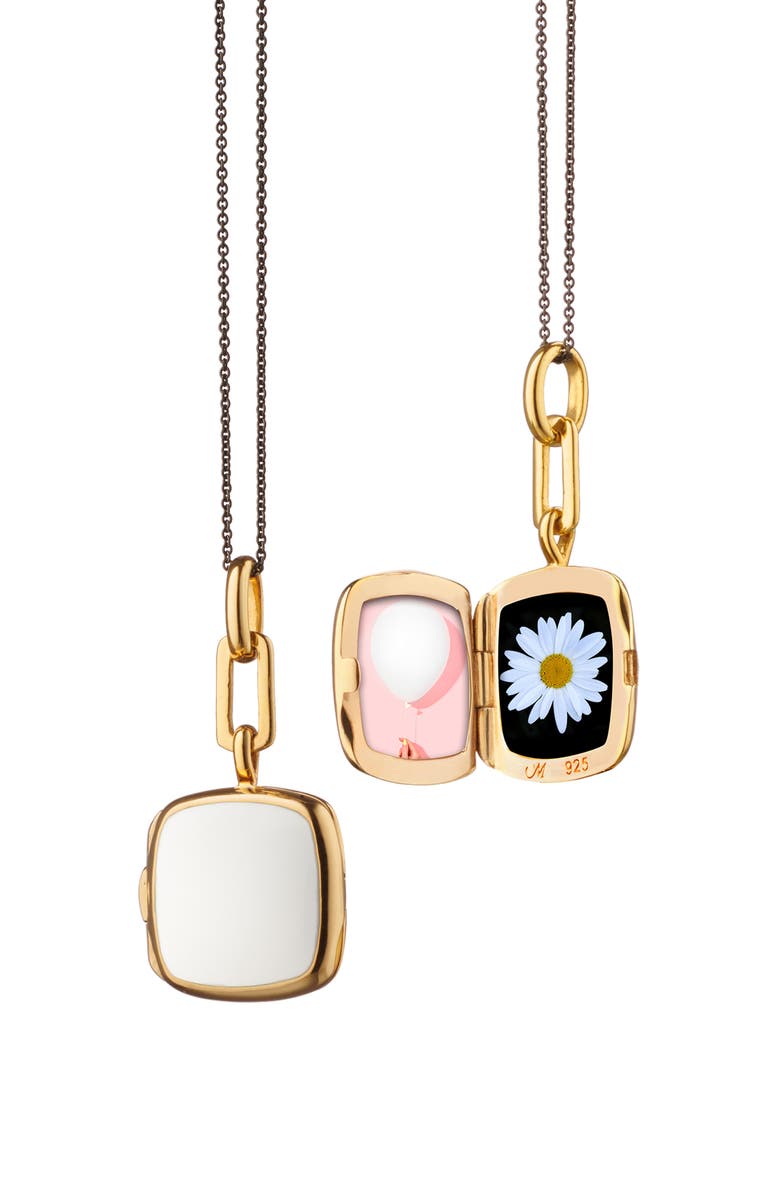 Monica Rich Kosann Enamel & 18K Gold Vermeil Locket Necklace, Alternate, color, Gold/ White