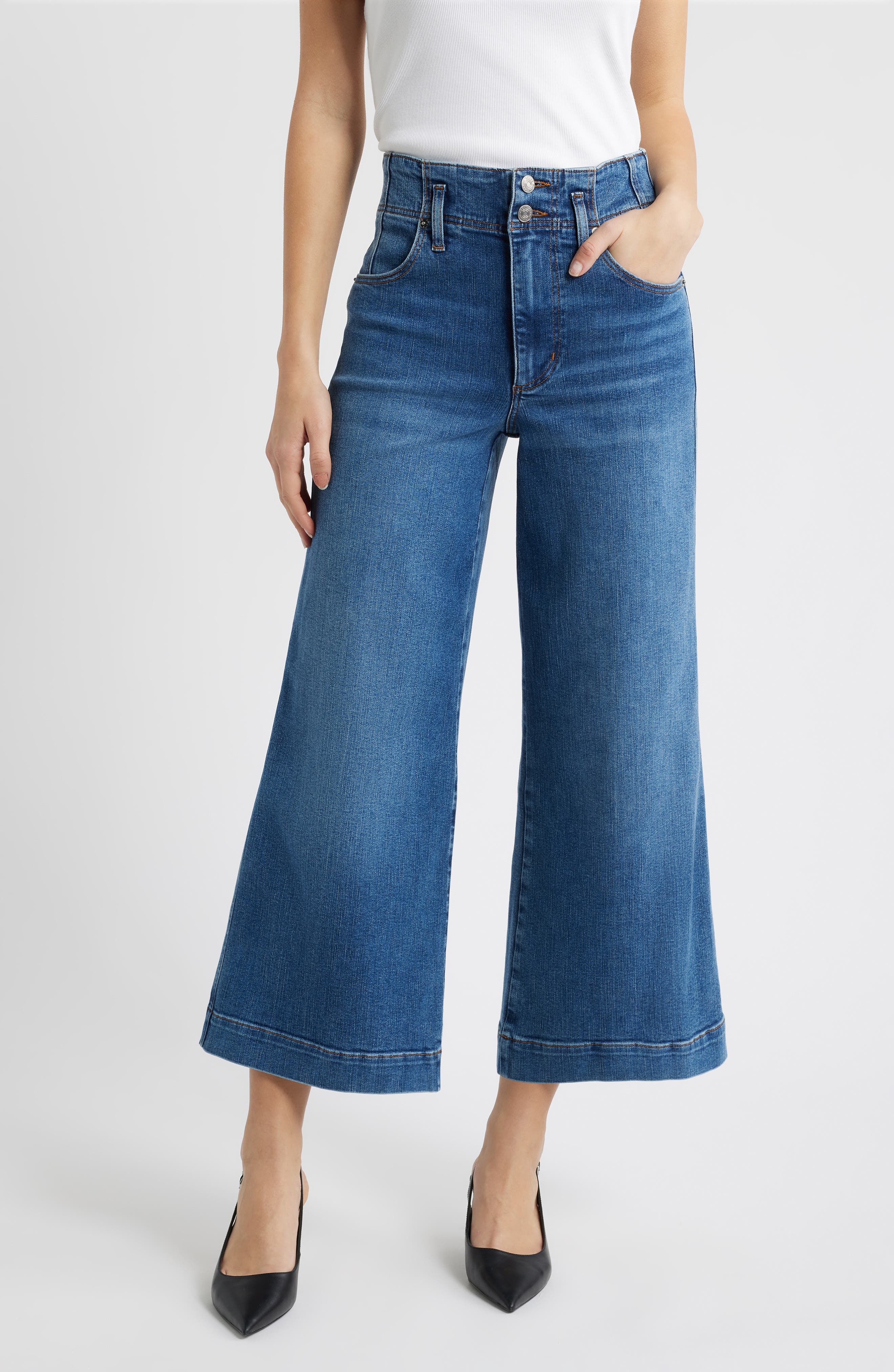 The Seamed High Waist Ankle Wide Leg Jeans