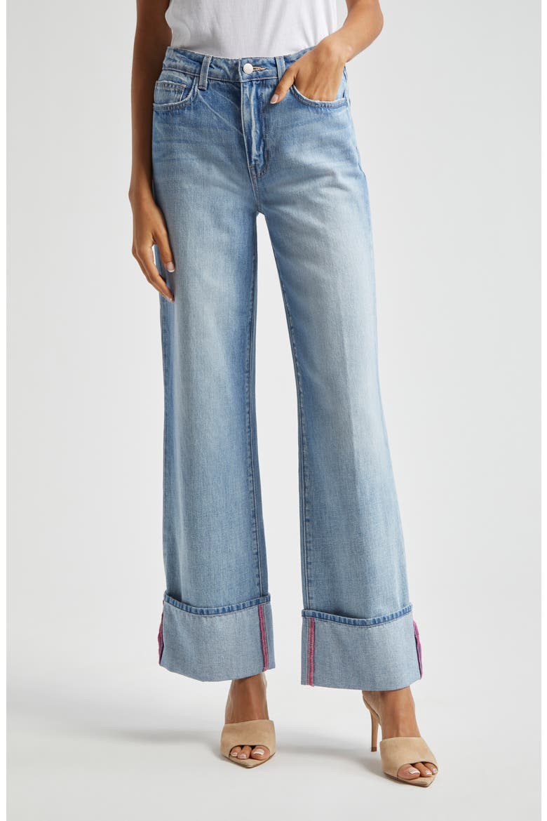 Miley High Waist Cuff Wide Leg Jeans, Main, color, EMERSON