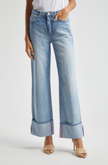 L Agence L'agence Miley High Rise Cuffed Wide Leg Jeans In Denmark