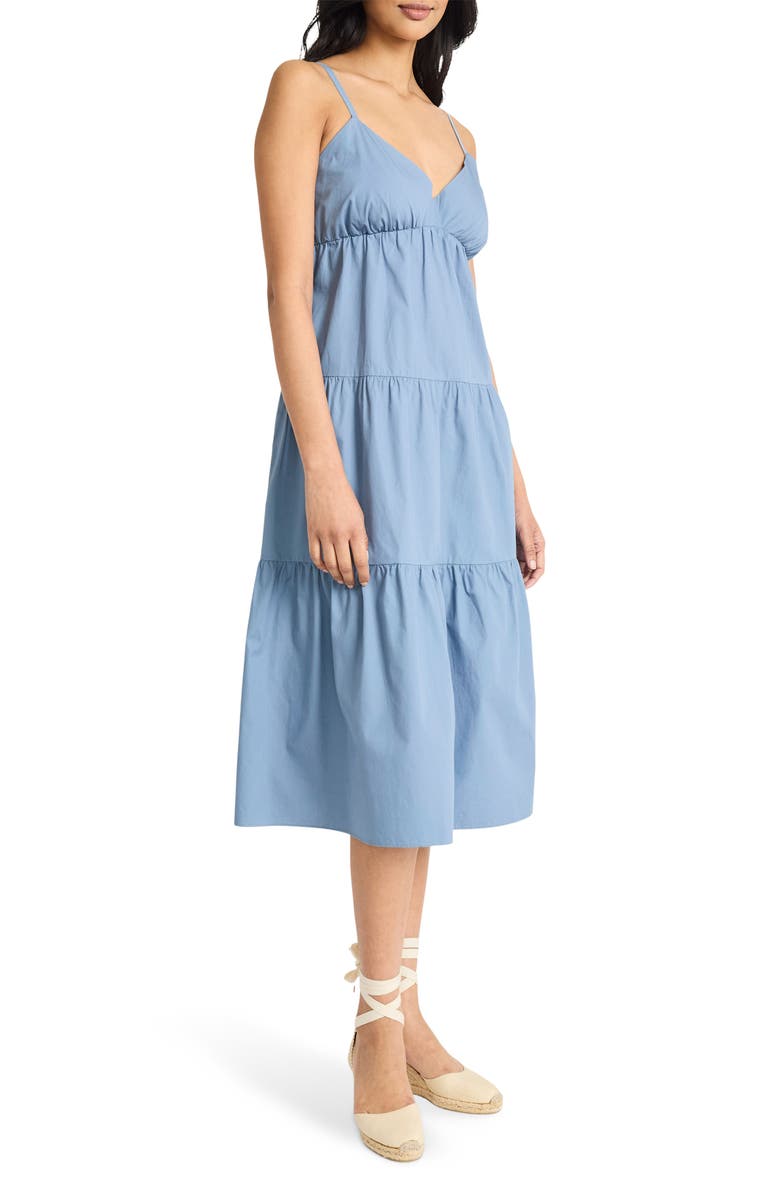 The Good Journey V-Neck Tiered Cotton Midi Dress, Alternate, color, Coronet Blue