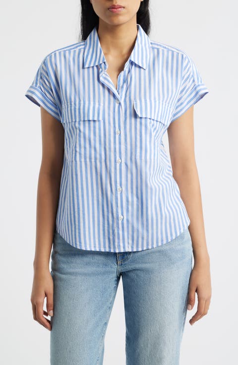 Brianna Stripe Cotton Blend Button-Up Shirt