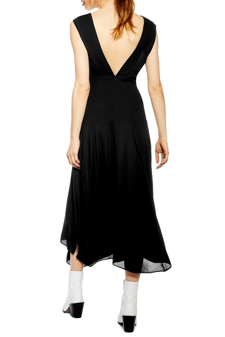 Pleated Pinafore Midi Dress, Alternate, color, BLACK