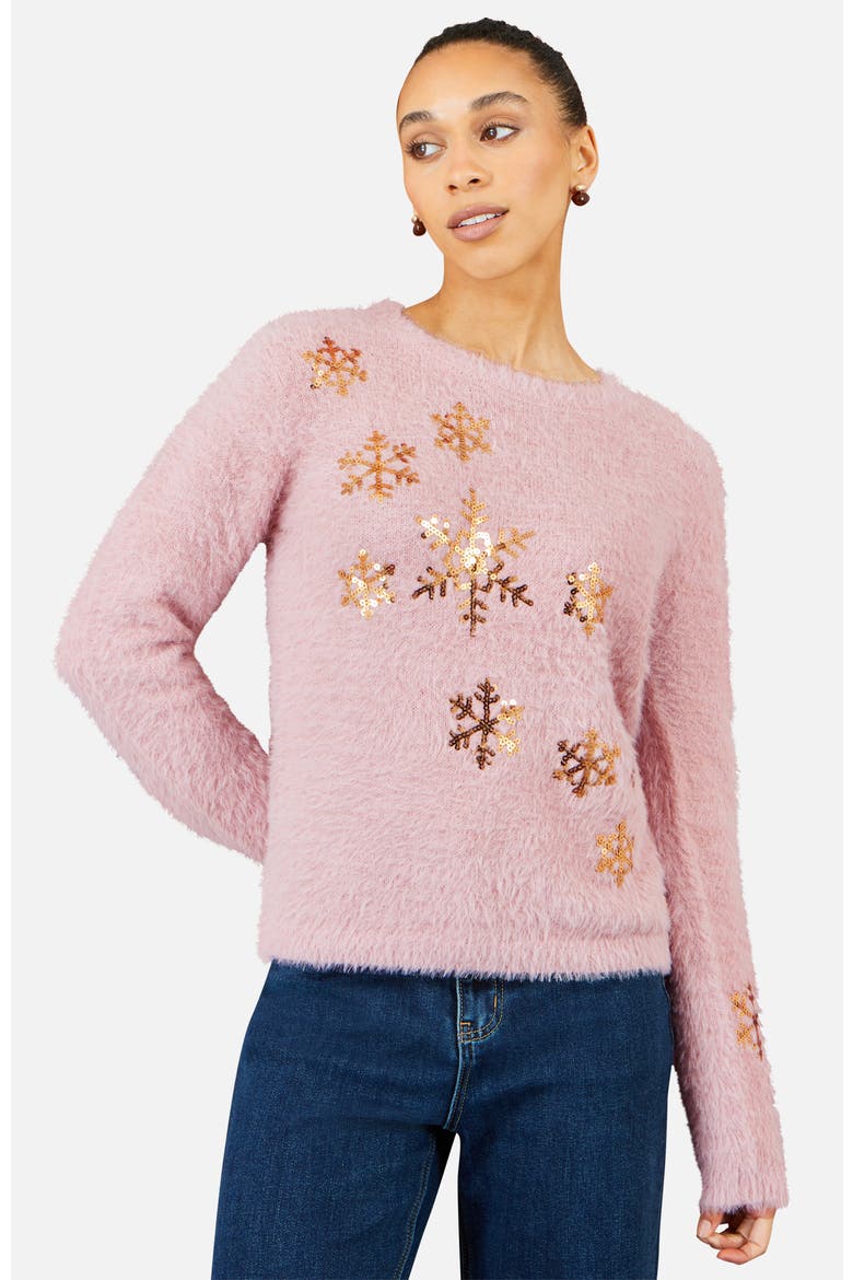 Sequin Snowflake Fluffy Jumper, Alternate, color, Blush