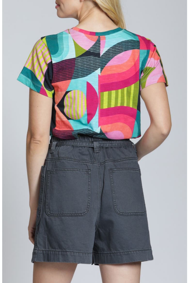Abstract Print Short Sleeve Cotton T-Shirt, Alternate, color, TURQUOISE MULTI