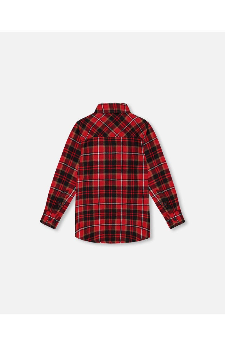 Deux par Deux Boy's Long Sleeve Button Down Flannel Shirt Plaid Black And Red, Alternate, color,