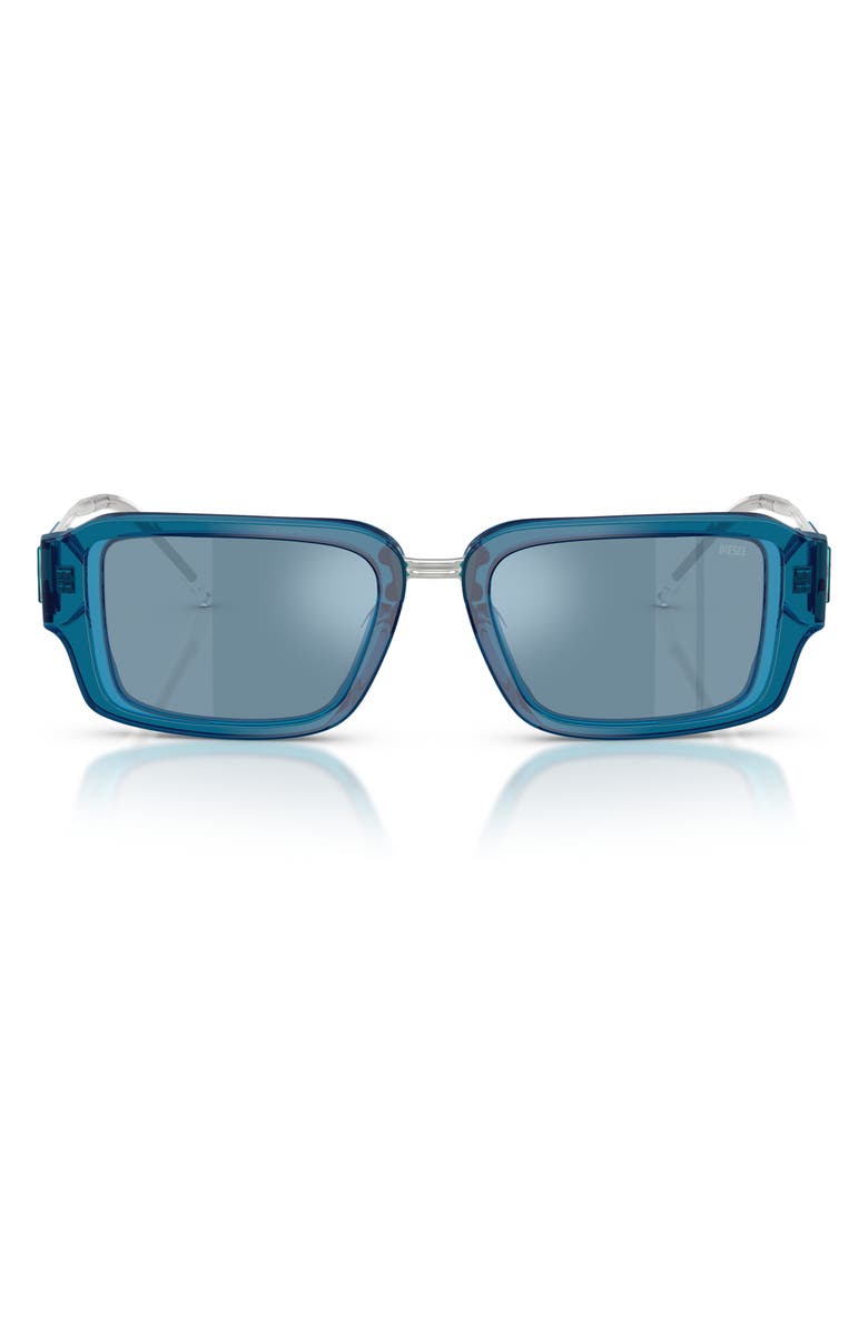 DIESEL<sup>®</sup> 52mm Rectangular Sunglasses, Main, color, Bilayer Blue Transparent/ Blue