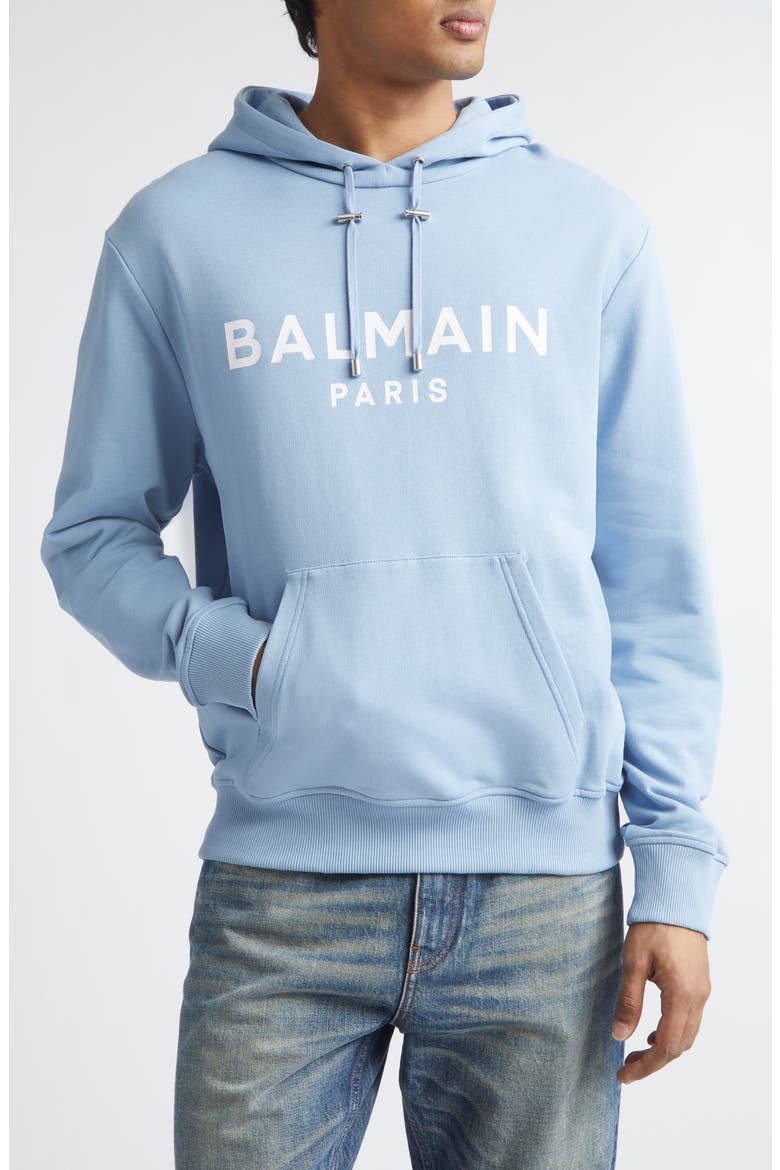 Organic Cotton Logo Graphic Hoodie, Main, color, SLJ PALE BLUE/ WHITE