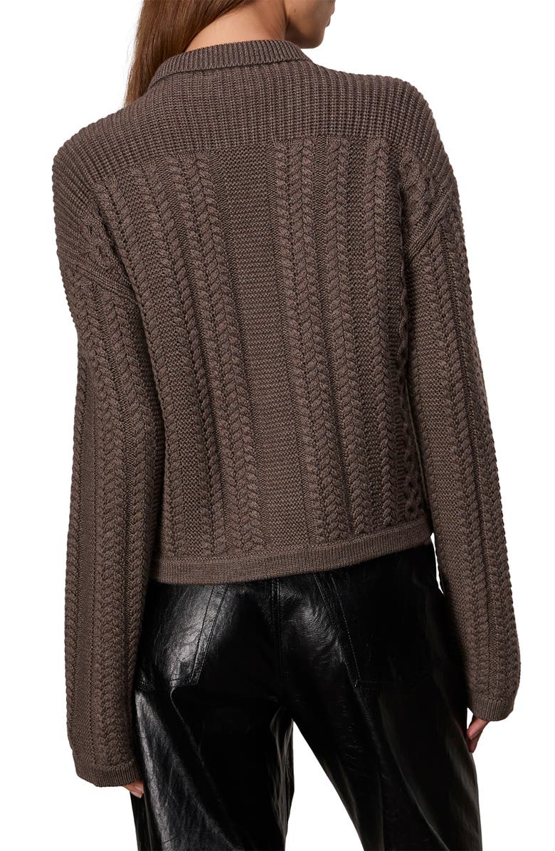 rag & bone Kerry Cable Stitch Merino Wool Zip Cardigan, Alternate, color, Brown
