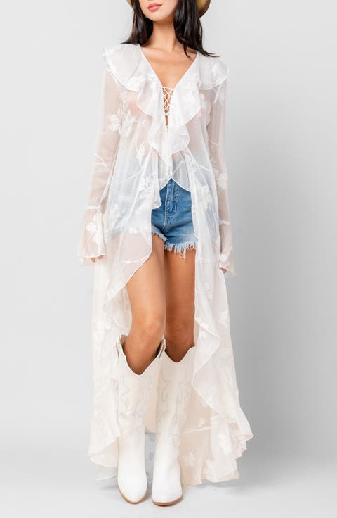 Embroidered Ruffle Chiffon Duster