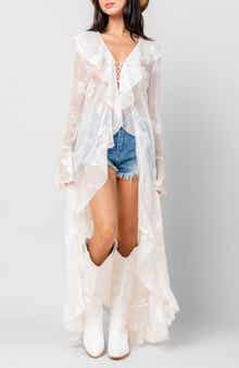 Beivy Embroidered Ruffle Chiffon Duster