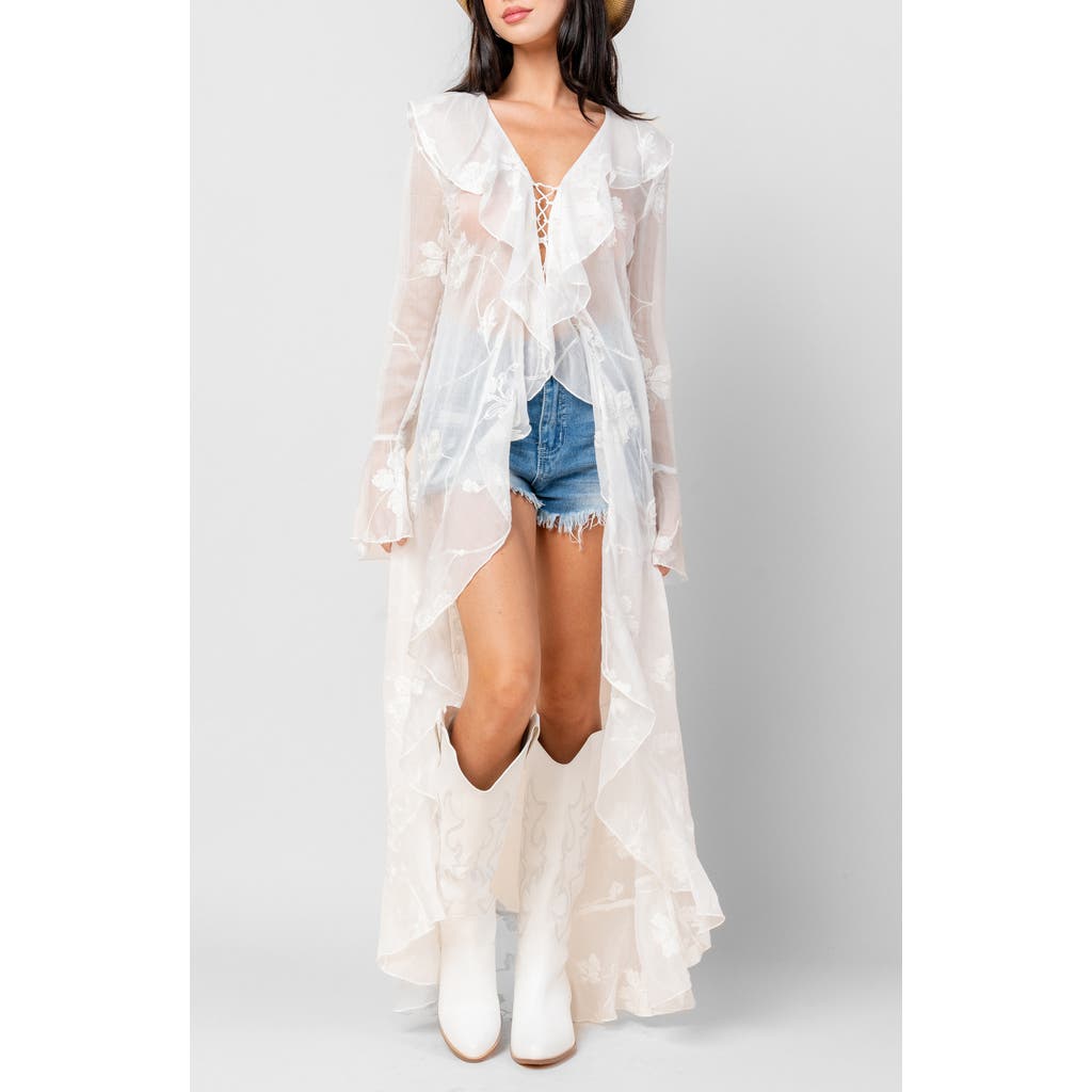 Beivy Embroidered Ruffle Chiffon Duster In White