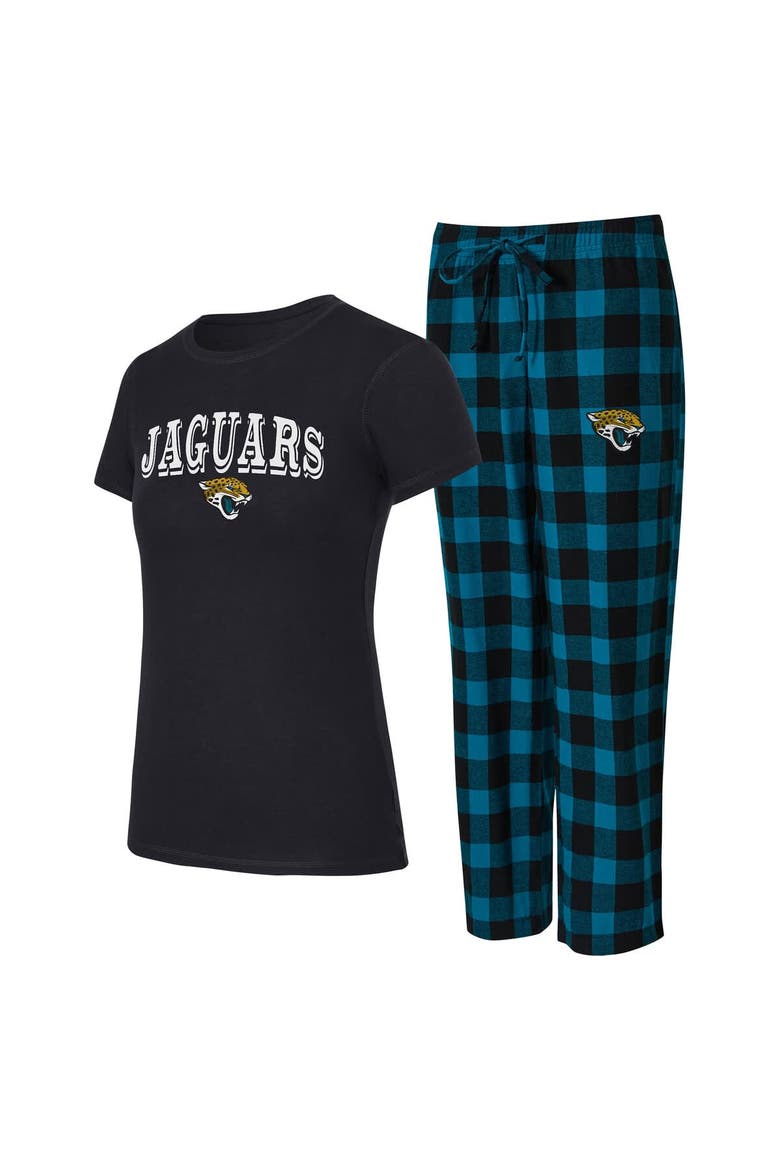 Women's Concepts Sport  Black/Teal Jacksonville Jaguars Avondale T-Shirt & Pants Flannel PJ Set, Main, color, Black