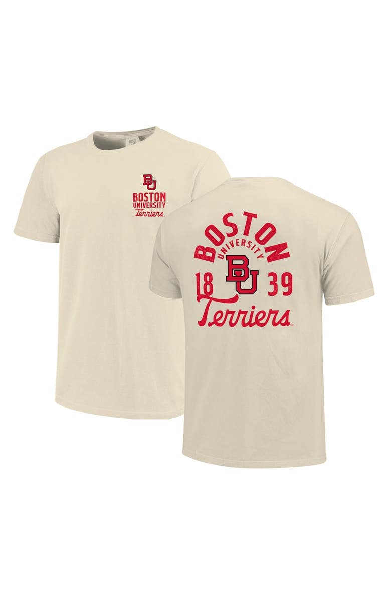 IMAGE ONE Men
s Cream Boston University Comfort Colors Mascot Overlay T-Shirt, Alternate, color,