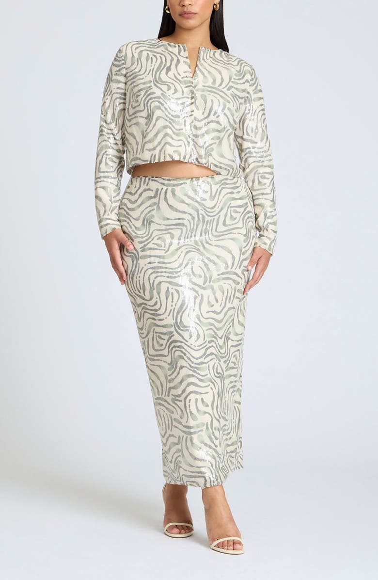 ELOQUII Printed Sequin Midi Skirt, Alternate, color, 