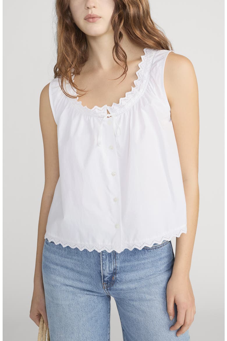 The Serene Eyelet Trim Cotton Top, Main, color, WHITE