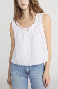 FRAME The Serene Eyelet Trim Cotton Top