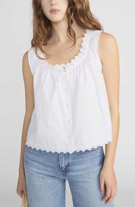 The Serene Eyelet Trim Cotton Top