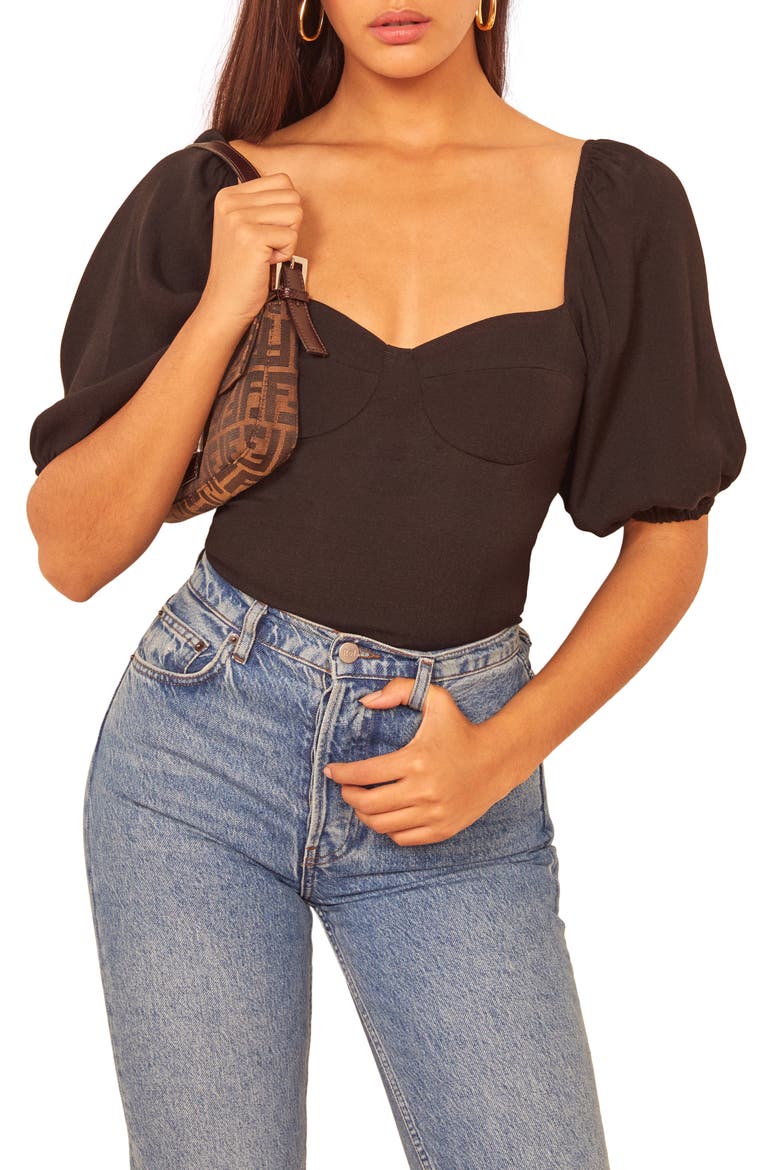 Lua Puff Sleeve Top, Main, color, BLACK