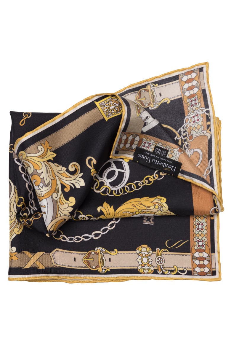Like Clockwork - Silk Pocket Square for Men, Alternate, color, Black
