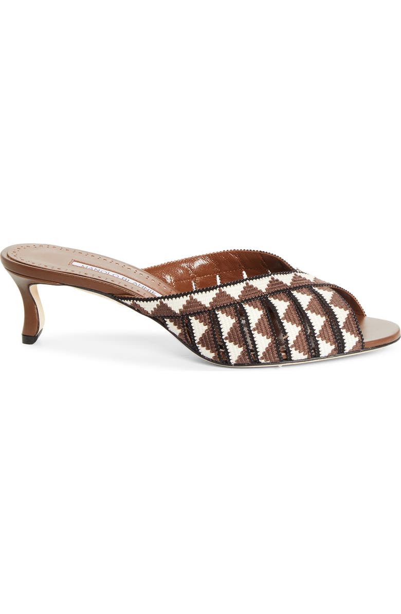 Manolo Blahnik Trofesamu Slide Sandal, Alternate, color, Brown/ Cream