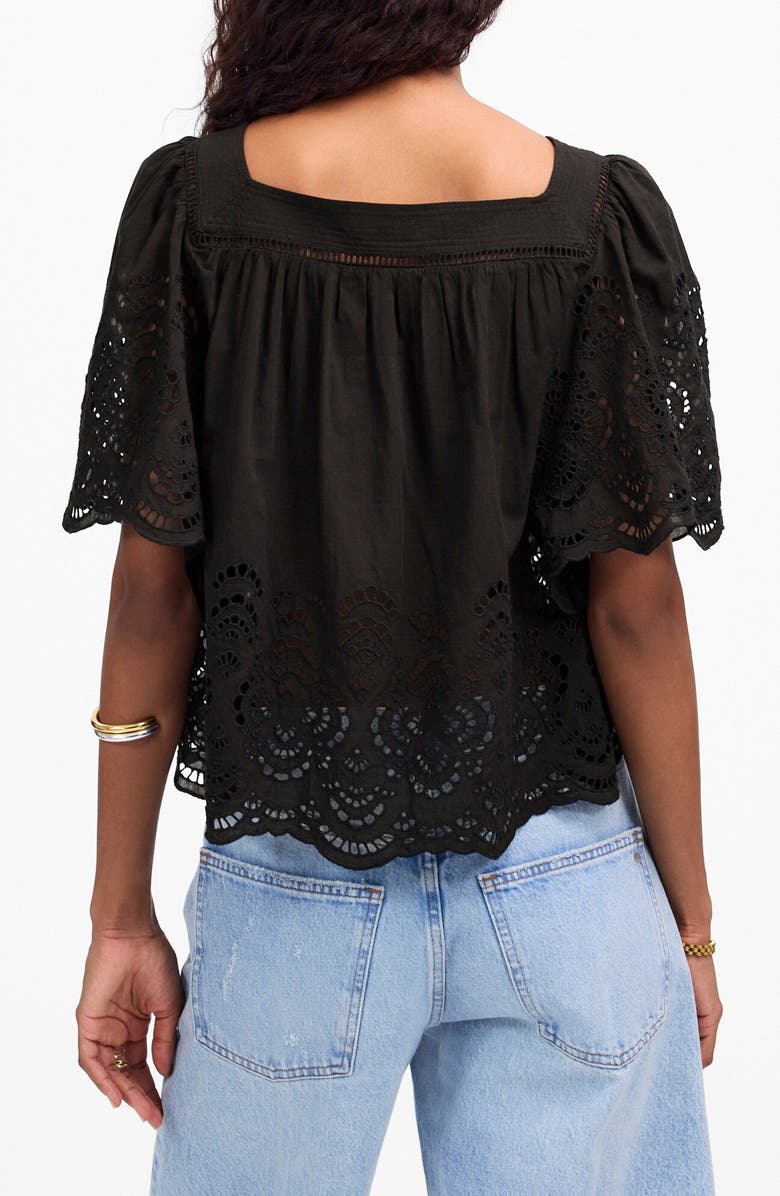 Madewell Eyelet Flutter Sleeve Cotton Blend Top, Alternate, color, 