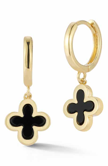 Ember Fine Jewelry 14K Onyx Clover Huggie Hoop Earrings