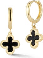 Ember Fine Jewelry 14K Onyx Clover Huggie Hoop Earrings