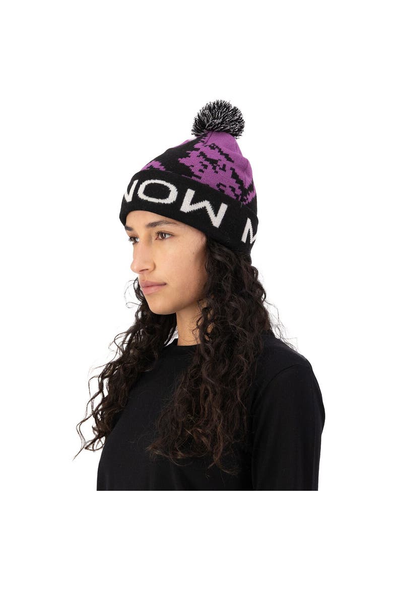 Mtn Pixel Merino Pom Pom Beanie, Alternate, color, Purple Bolt/Black