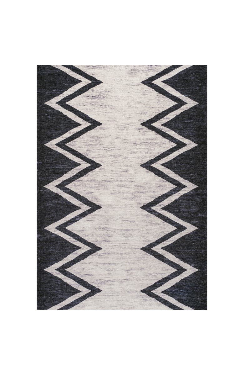 JONATHAN Y Siksak Modern Chevron Border Machine-Washable Area Rug, Alternate, color, Ivory/Navy